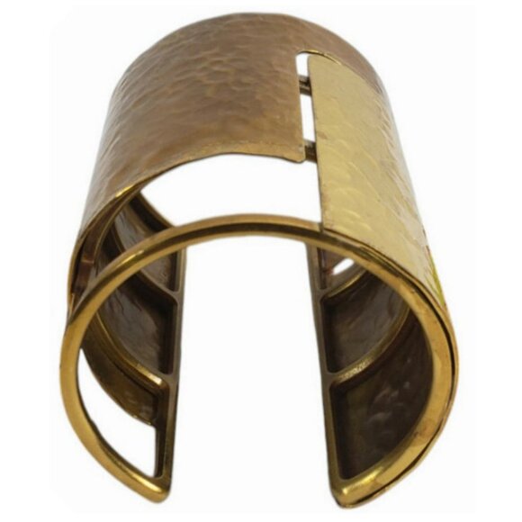 Vintage LANVIN PARIS Hammered Brass Oracle Cuff Bracelet S/S 2013 Runway - Picture 4 of 11